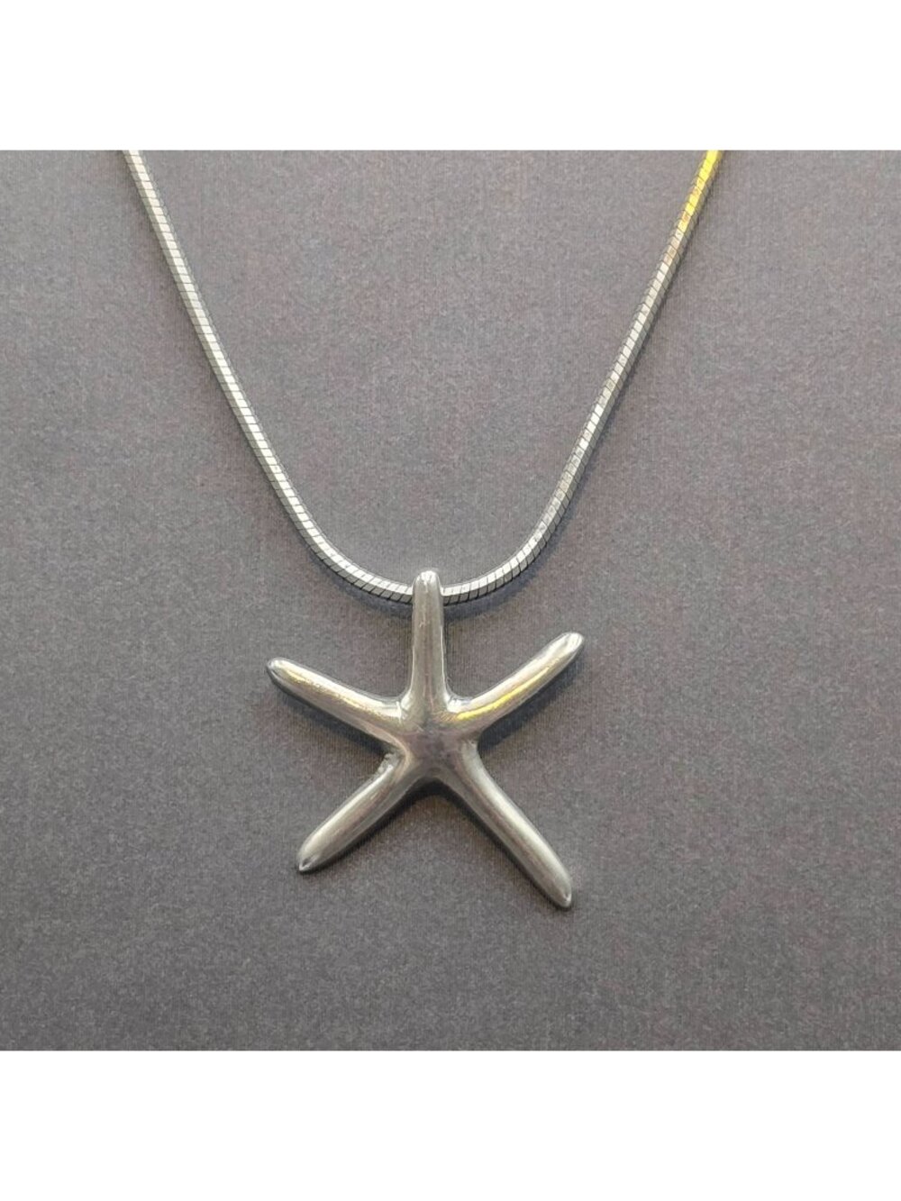 Sterling Silver Starfish Pendant Necklace 16" Italian Snake Chain Coastal